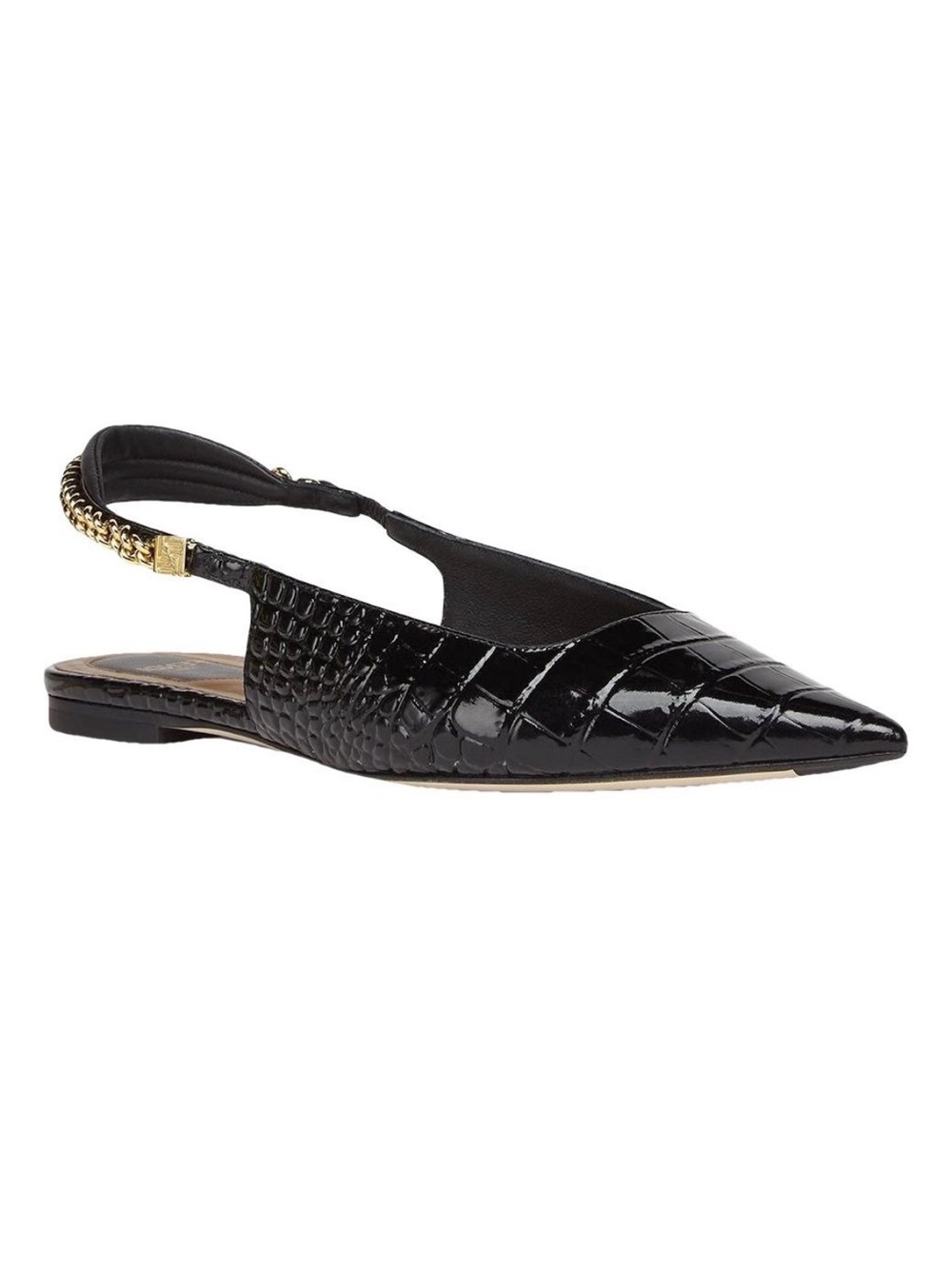 FENDI Crocodile Embossed Slingback Flats